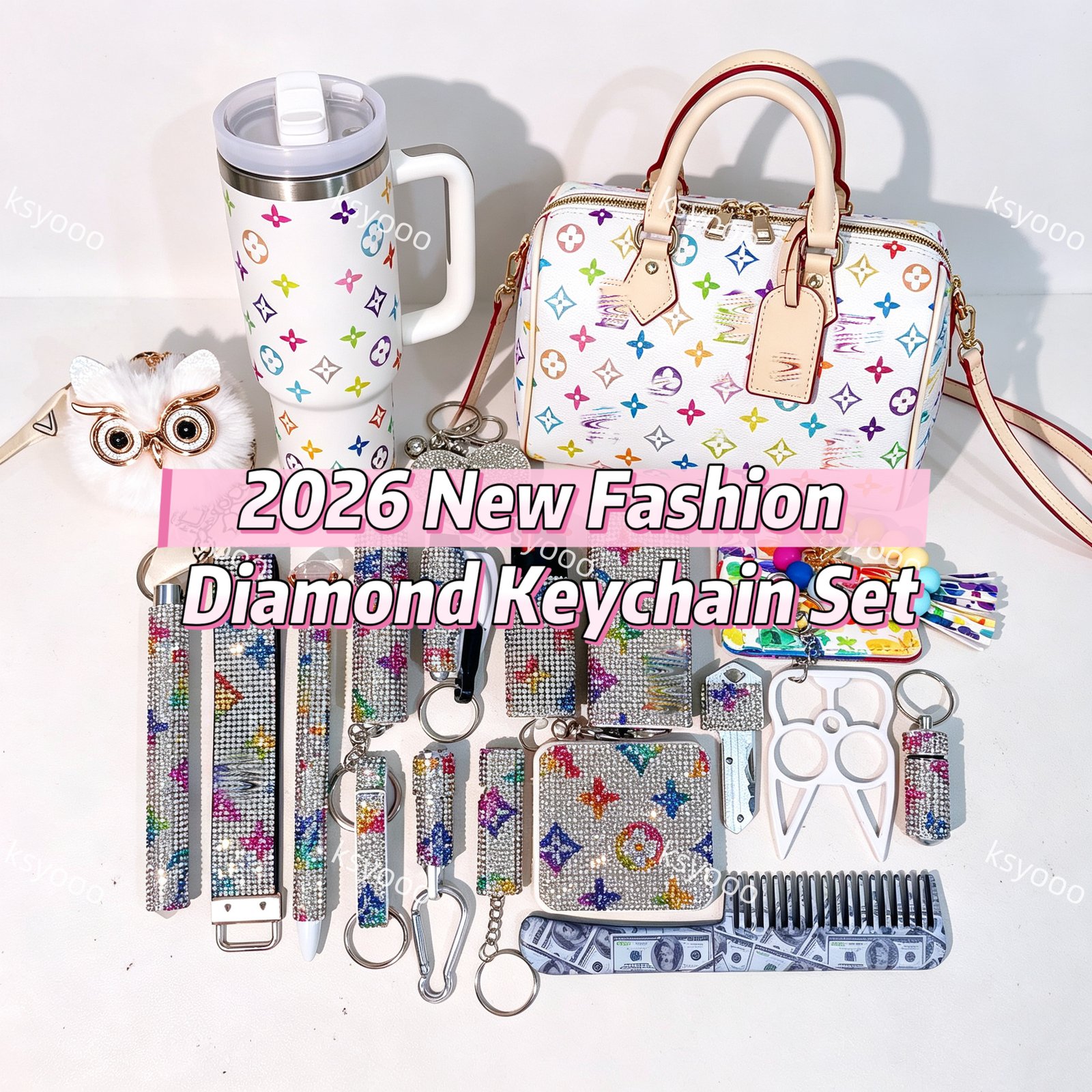 2026 New Fashion Diamond Keychain Set