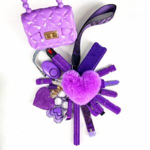 Diamond 17 Pcs Keychain Set For Women And Kids - Purple, Without Video