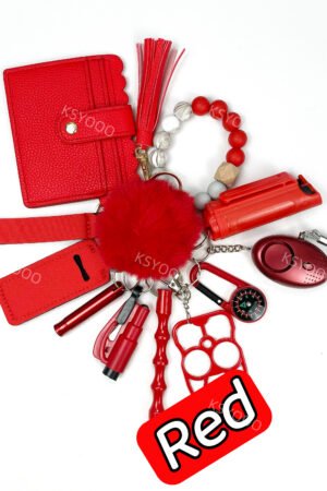 12pcs Keychain Sets With Wristlet Bracelet Wallet, pom pom ball, compass For Kids
