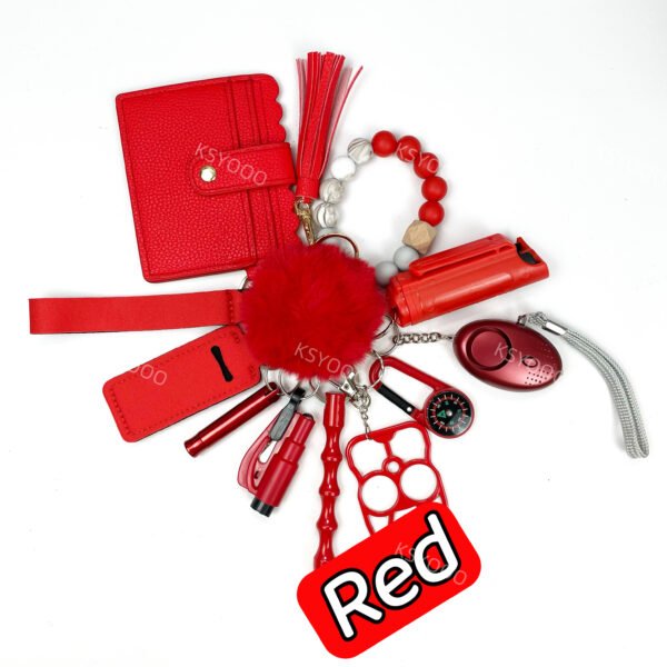 12pcs Keychain Sets With Wristlet Bracelet Wallet, pom pom ball, compass For Kids