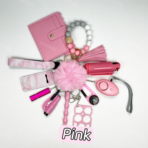 12pcs Keychain Sets With Wristlet Bracelet Wallet, pom pom ball, compass For Kids - Image 3
