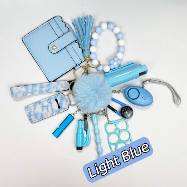 12pcs Keychain Sets With Wristlet Bracelet Wallet, pom pom ball, compass For Kids - Image 6