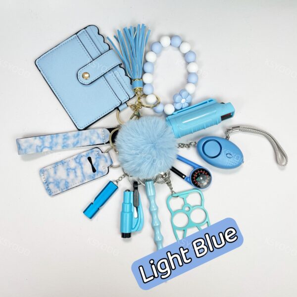 12pcs Keychain Sets With Wristlet Bracelet Wallet, pom pom ball, compass For Kids - Image 6