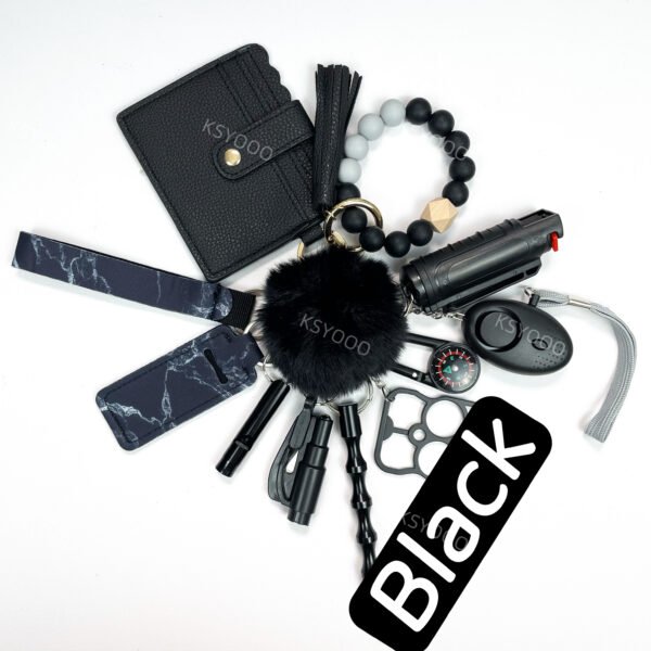 12pcs Keychain Sets With Wristlet Bracelet Wallet, pom pom ball, compass For Kids - Image 4