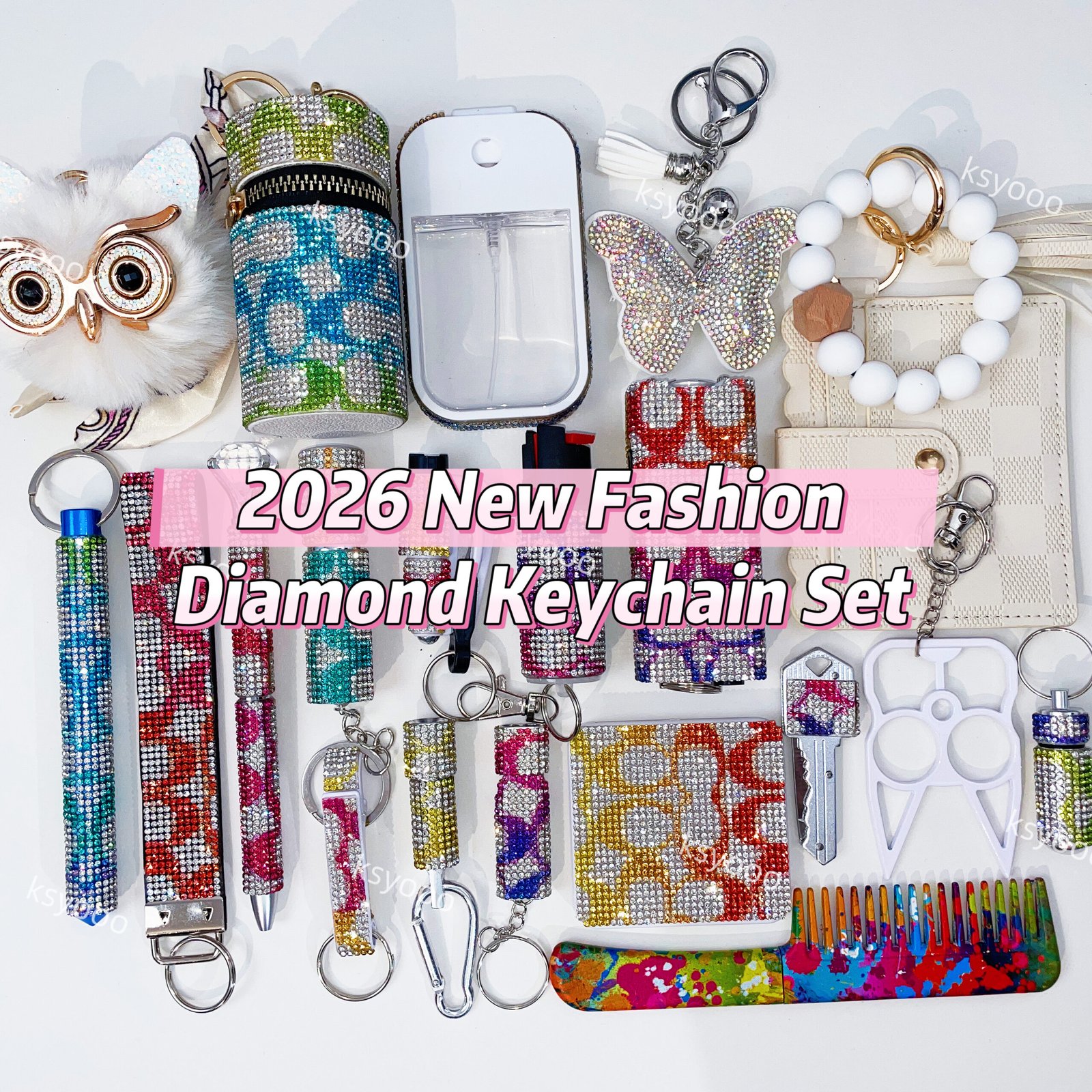 2026 New Fashion Diamond Keychain Set